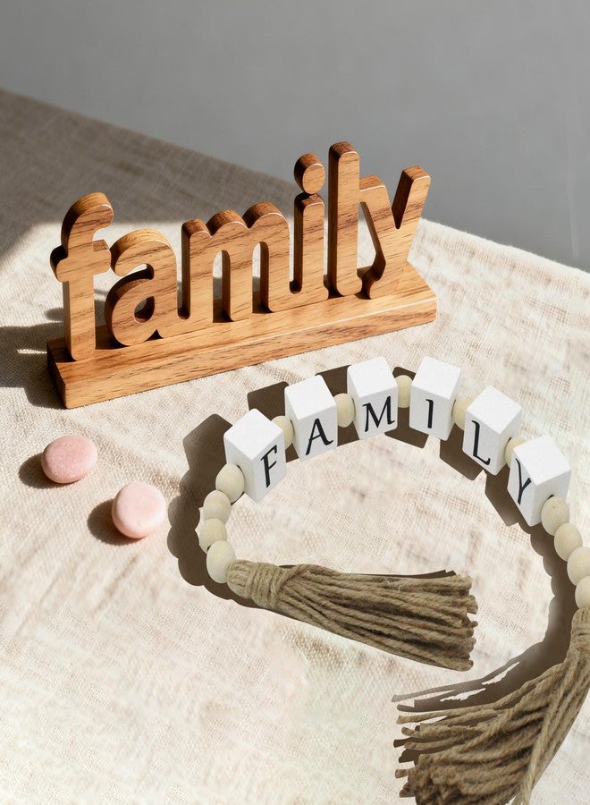 VKSG Farmhouse Home Decor Family Letter Block Wood Bead with Tassels, Family Decoration Gifts Boho Wooden Beads for Living Room Tabletop Tiered Tray Mantel Shelf, 24'' - Image 5